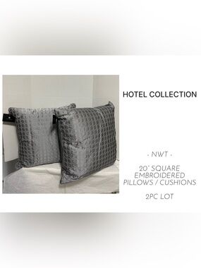 HOTEL COLLECTION - NWT - 2PC LOT - 20” SQUARE EMBROIDERED GREY CUSHION / PILLOW